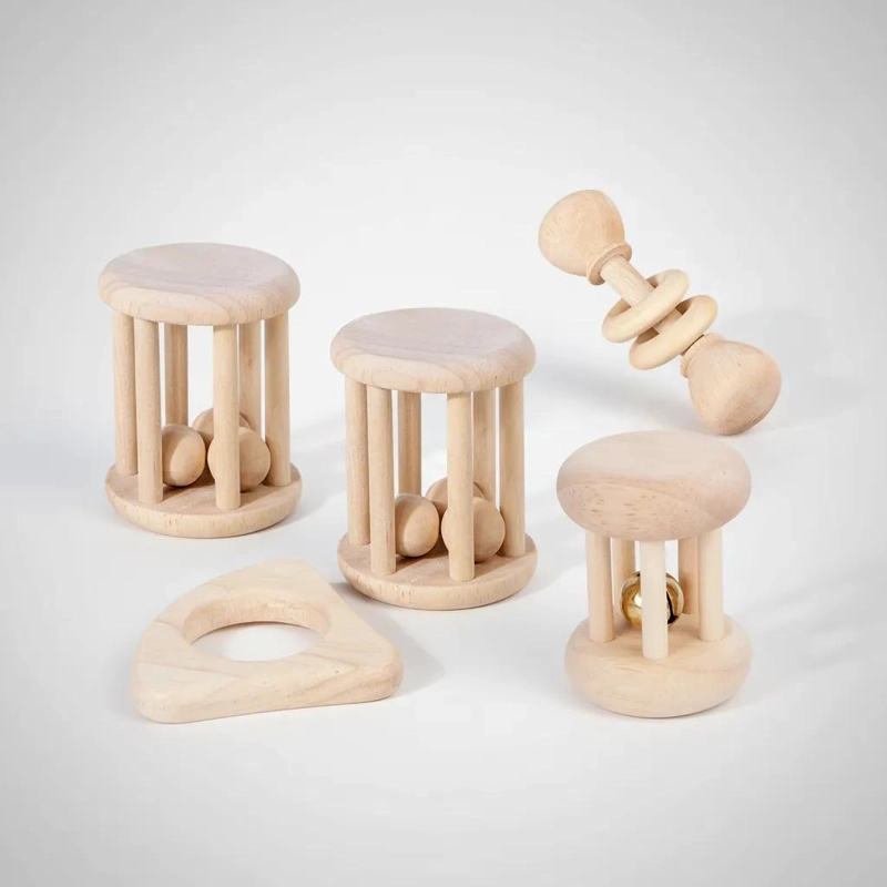 PACK DE SONAJEROS DE MADERA PARA BEBE S MONTESSORI 4 PIEZAS - 9