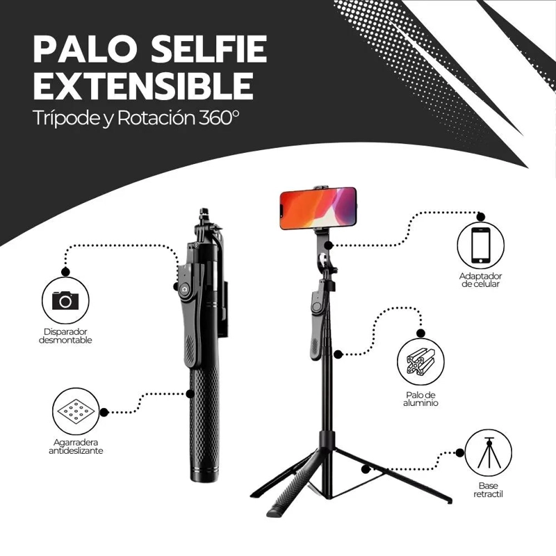TRIPODE EXTENSIBLE PARA SELFIES Y VIDEOS DE 1.7M - 3