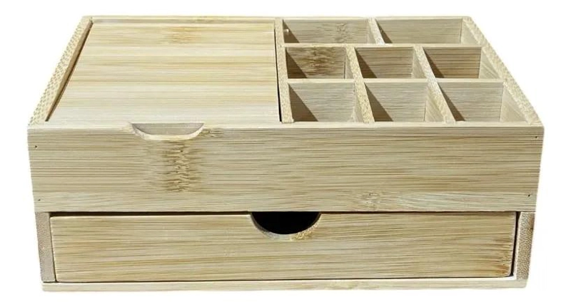 ORGANIZADOR DE MAQUILLAJE DE BAMBU CON ESPEJO INTEGRADO - 4