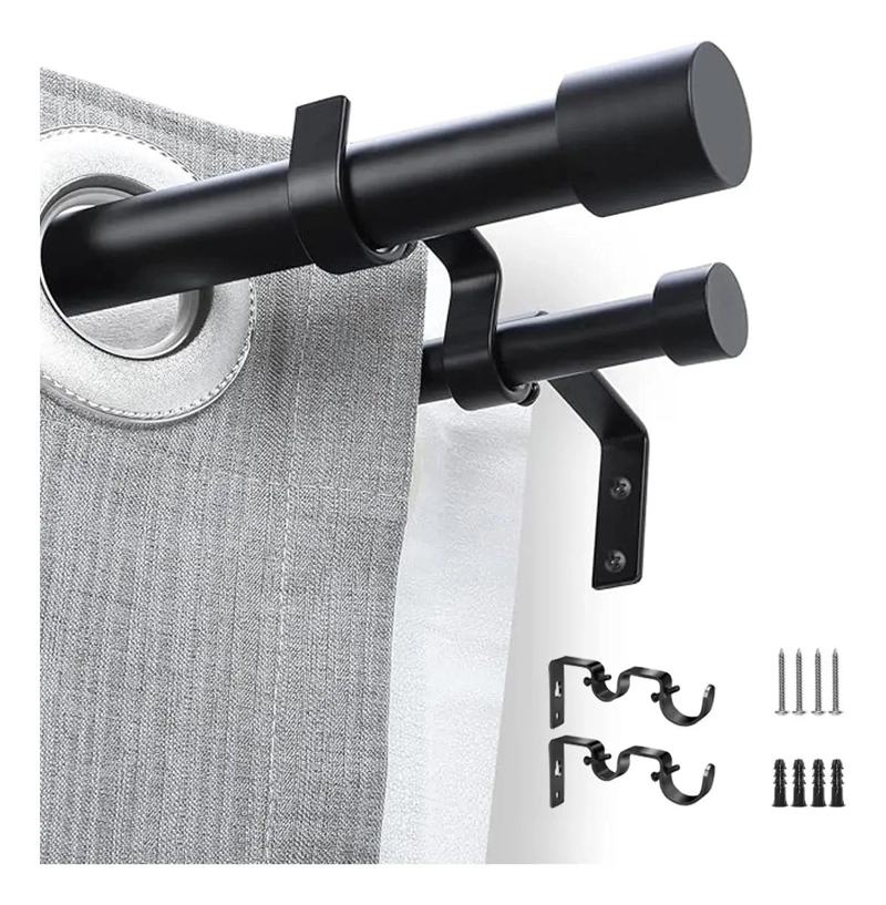 DOBLES TUBO CORTINEROS MODERNOS DE METAL AJUSTABLES 0.8 A 1.5M COLOR NEGRO - 1