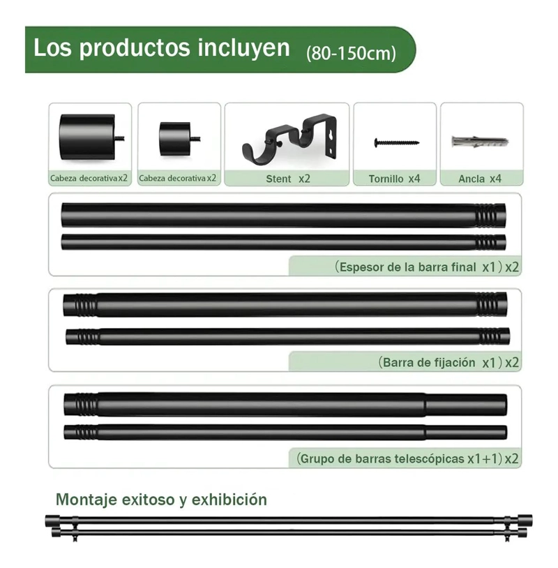 DOBLES TUBO CORTINEROS MODERNOS DE METAL AJUSTABLES 0.8 A 1.5M COLOR NEGRO - 3