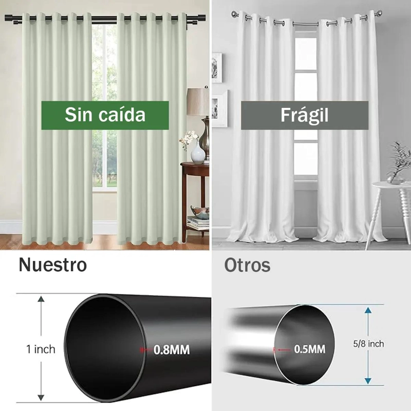 DOBLES TUBO CORTINEROS MODERNOS DE METAL AJUSTABLES 0.8 A 1.5M COLOR NEGRO - 4