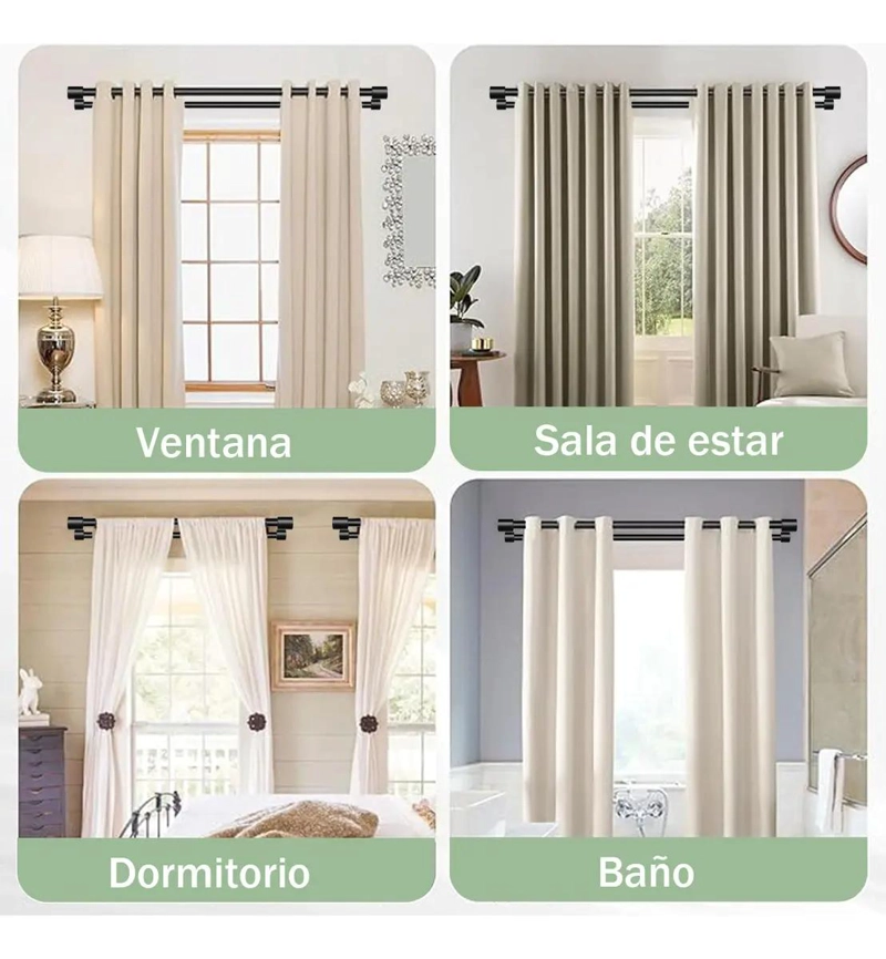 DOBLES TUBO CORTINEROS MODERNOS DE METAL AJUSTABLES 0.8 A 1.5M COLOR NEGRO - 6