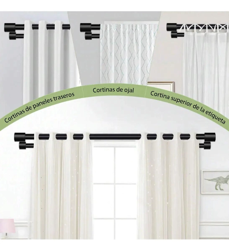 DOBLES TUBO CORTINEROS MODERNOS DE METAL AJUSTABLES 0.8 A 1.5M COLOR NEGRO - 7