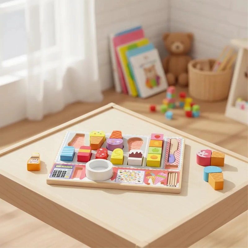 JUEGO DE MADERA PARA NIÑOS CON PUZZLES DE HELADO - 1