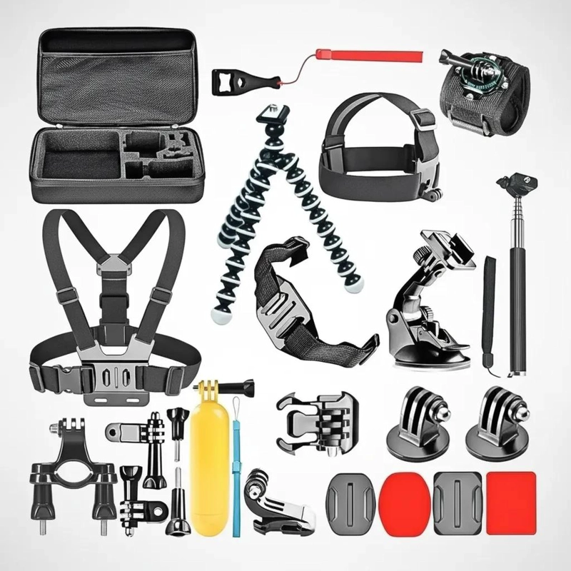 KIT COMPLETO DE ACCESORIOS PARA CAMARAS DEPORTIVAS 28 PIEZAS - 1