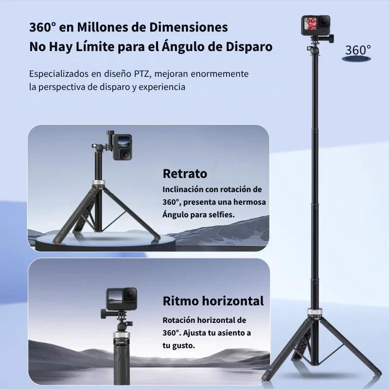BASTON TRIPODE SELFIE EXTENSIBLE 1.5M 360° PARA CAMARAS - 5