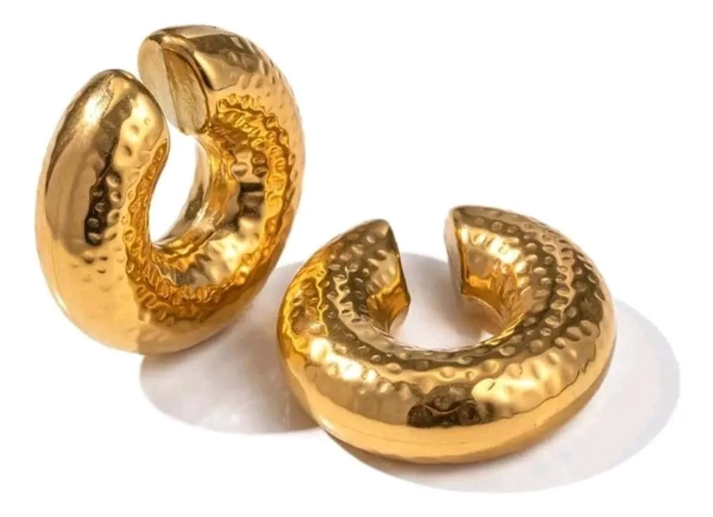 PAR DE MAXI EARCUFF TEXTURIZADOS EN BAÑO DE ORO 18K - 2