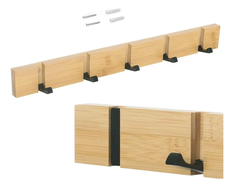 PERCHERO DE PARED DE BAMBU CON 5 GANCHOS PLEGABLES - 1
