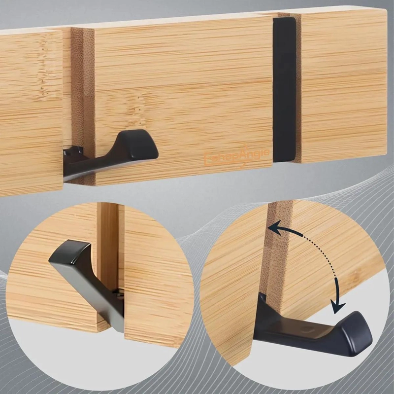 PERCHERO DE PARED DE BAMBU CON 5 GANCHOS PLEGABLES - 2