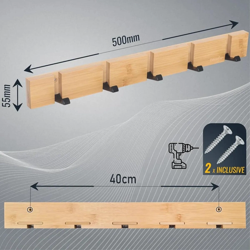 PERCHERO DE PARED DE BAMBU CON 5 GANCHOS PLEGABLES - 5