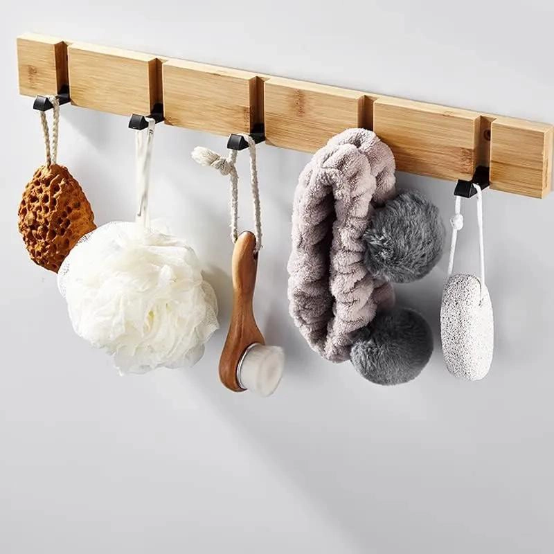 PERCHERO DE PARED DE BAMBU CON 5 GANCHOS PLEGABLES - 7