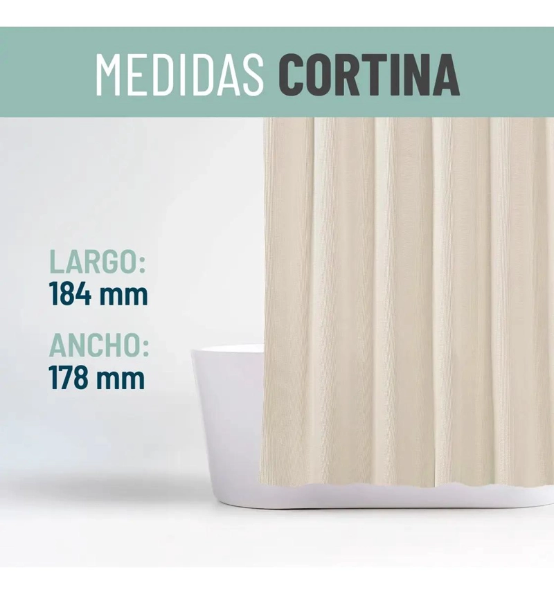 CORTINA DE BAÑO IMPERMEABLE CON FORRO Y DISEÑO TEXTURADO - 5