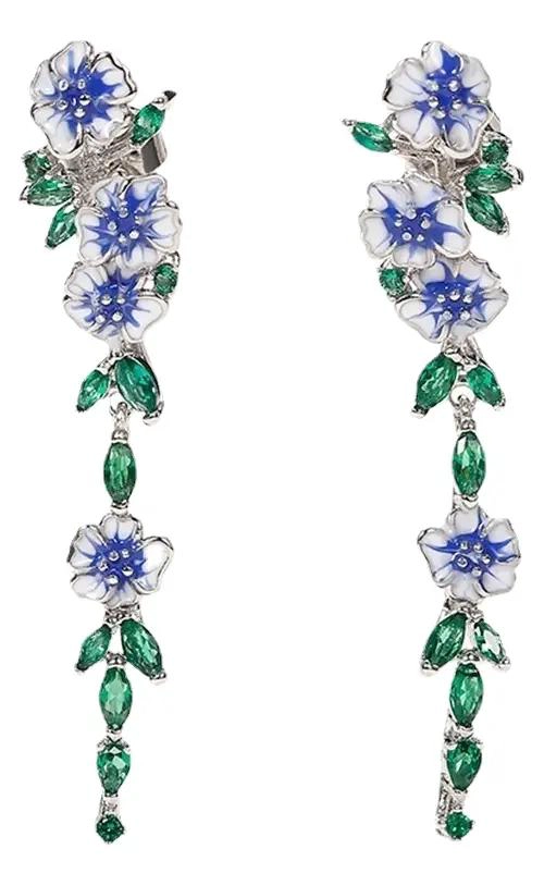 PENDIENTES COLGANTES FLOR ESMALTADA CON ANGEL AZUL - 1