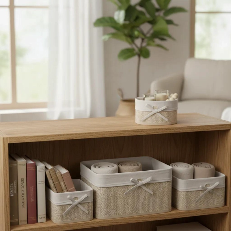 SET DE 4 CANASTOS DE BAMBU PARA ALMACENAMIENTO Y ORGANIZACION - 2