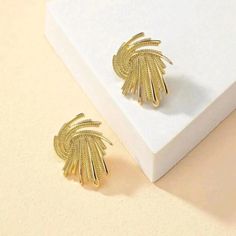 AROS ABSTRACTOS DE DAMA EN BAÑO DE ORO 18K ELEGANTES - 3