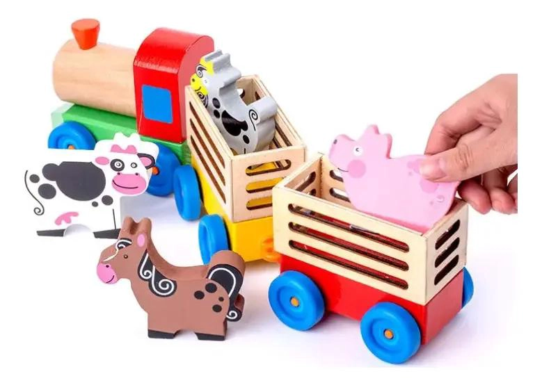 TREN DE MADERA DIDACTICO CON ANIMALES DE GRANJA - 2