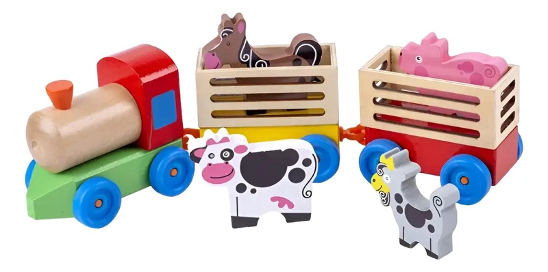 TREN DE MADERA DIDACTICO CON ANIMALES DE GRANJA - 3