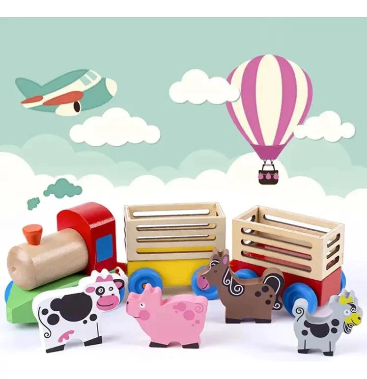 TREN DE MADERA DIDACTICO CON ANIMALES DE GRANJA - 5
