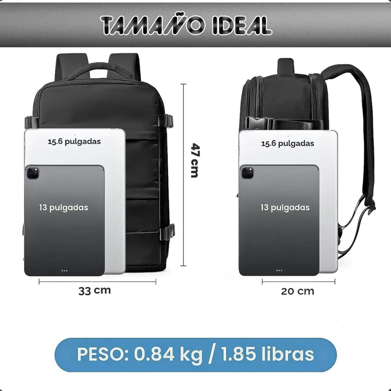 MOCHILA DE VIAJE IMPERMEABLE CON PUERTO USB Y COMPARTIMENTOS - 2