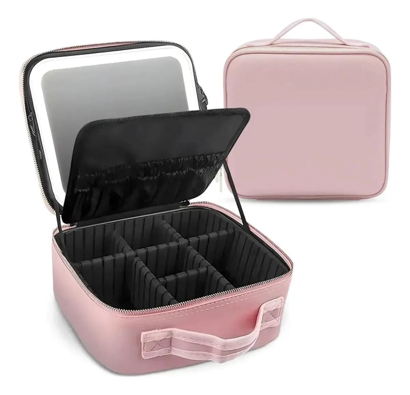 BOLSO DE MAQUILLAJE CON ESPEJO LED Y COMPARTIMENTOS - 1