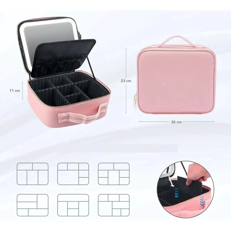 BOLSO DE MAQUILLAJE CON ESPEJO LED Y COMPARTIMENTOS - 2