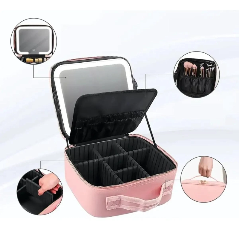 BOLSO DE MAQUILLAJE CON ESPEJO LED Y COMPARTIMENTOS - 3