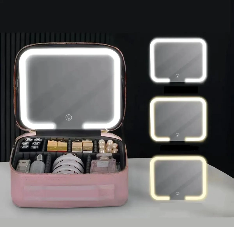 BOLSO DE MAQUILLAJE CON ESPEJO LED Y COMPARTIMENTOS - 4