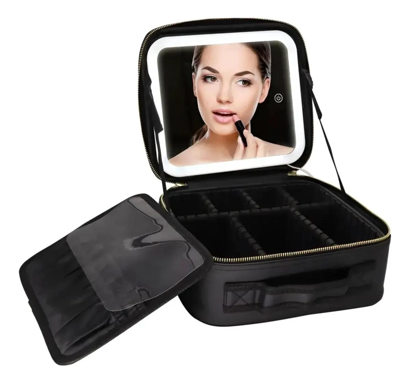 BOLSO DE MAQUILLAJE CON ESPEJO LED Y COMPARTIMENTOS - 5