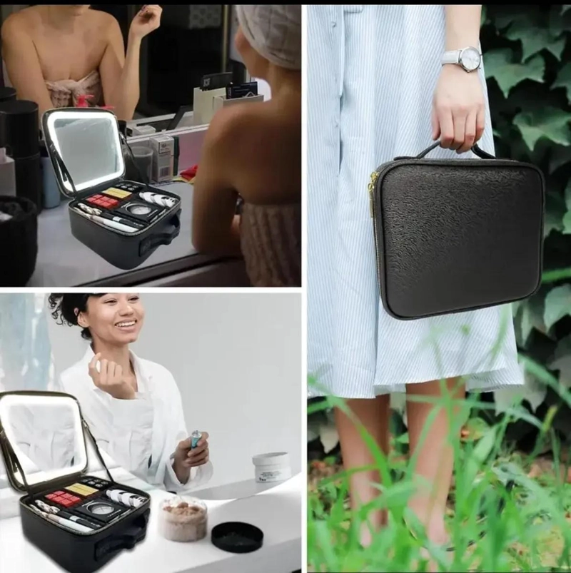BOLSO DE MAQUILLAJE CON ESPEJO LED Y COMPARTIMENTOS - 6