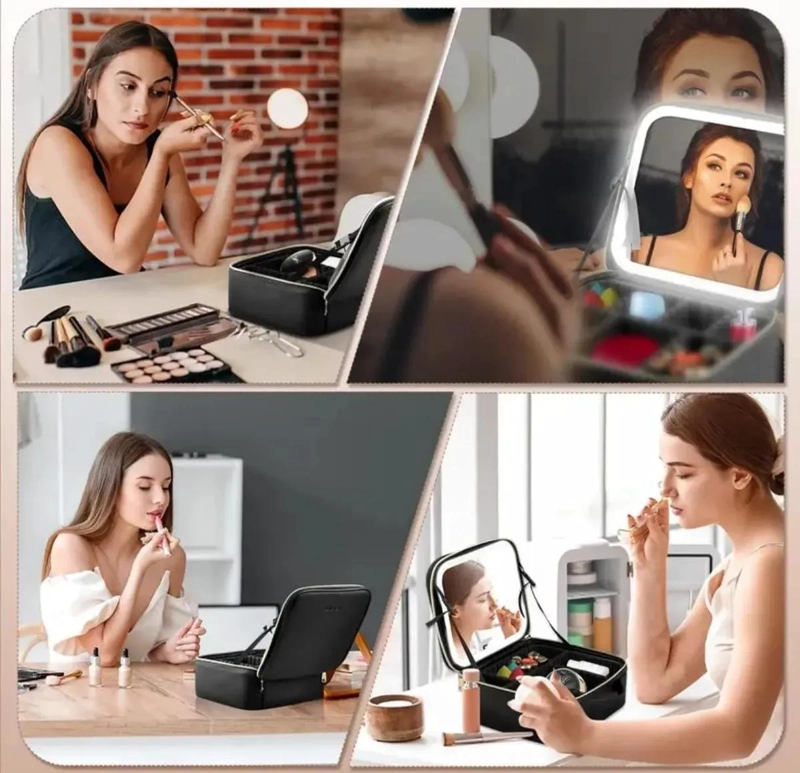 BOLSO DE MAQUILLAJE CON ESPEJO LED Y COMPARTIMENTOS - 7