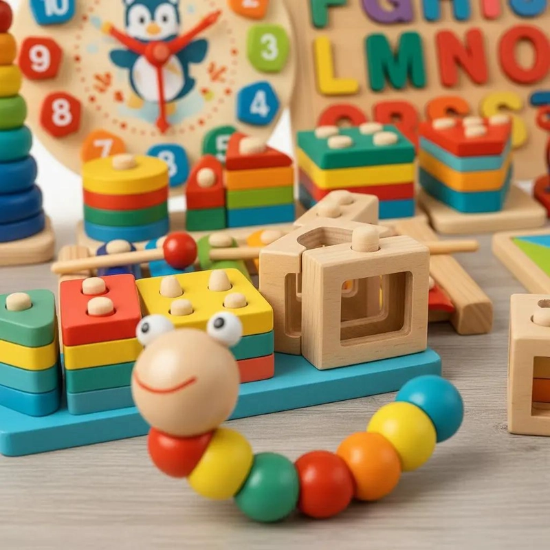 PACK DE 10 JUGUETES DIDACTICOS DE MADERA PARA NIÑOS - 1