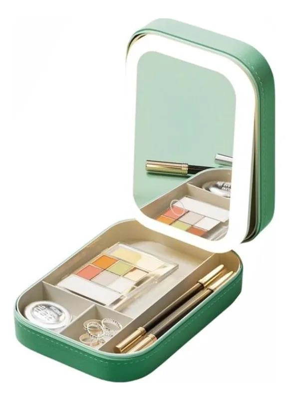 ESTUCHE DE MAQUILLAJE COMPACTO CON ESPEJO LED Y LUZ AJUSTABLE - 1