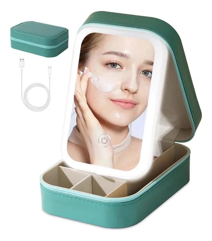 ESTUCHE DE MAQUILLAJE COMPACTO CON ESPEJO LED Y LUZ AJUSTABLE - 3
