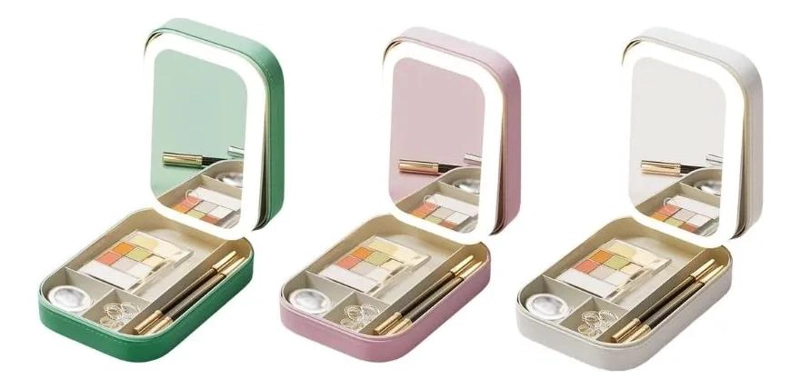 ESTUCHE DE MAQUILLAJE COMPACTO CON ESPEJO LED Y LUZ AJUSTABLE - 7