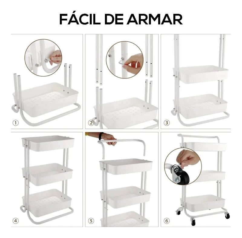 CARRITO ORGANIZADOR METALICO CON RUEDAS Y 3 ESTANTES - 8