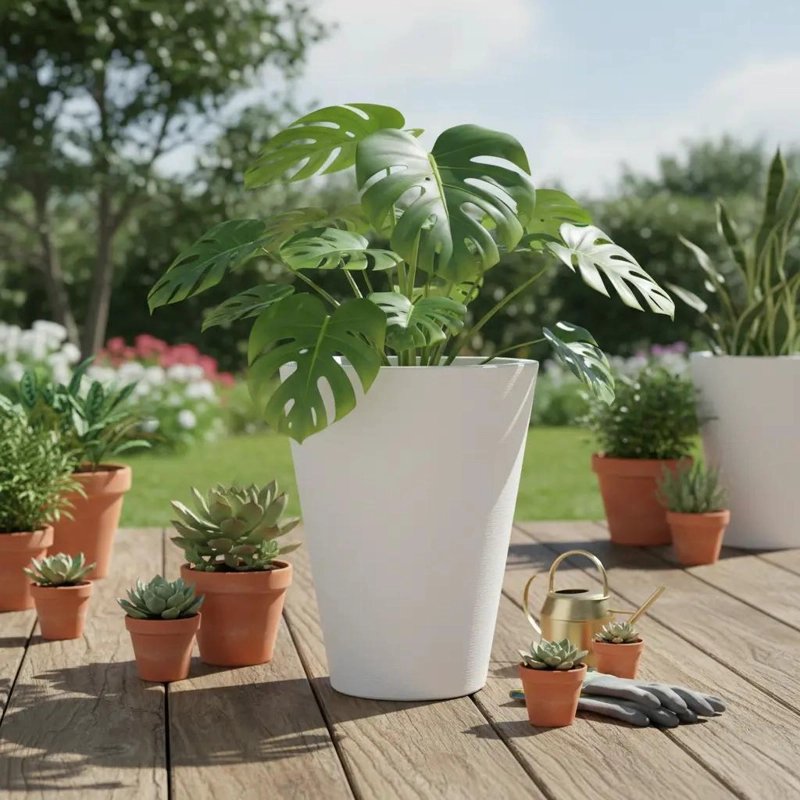 MACETERO CONICO BLANCO DE 46CM PARA PLANTAS ORNAMENTALES - 7