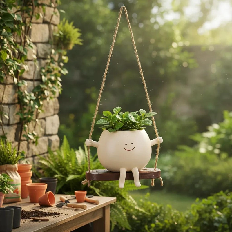 MACETERO COLGANTE DISEÑO CARITA FELIZ PARA PLANTAS - 1
