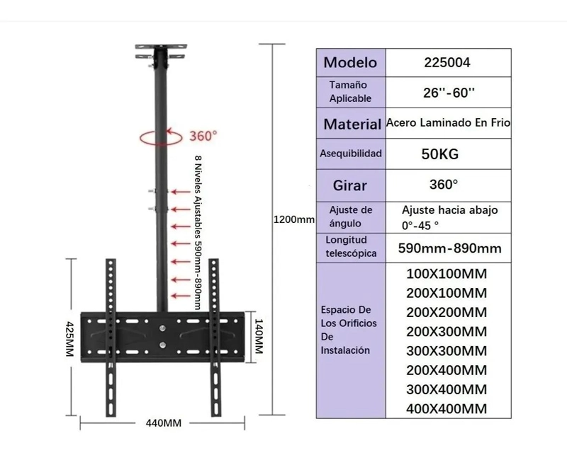 SOPORTE DE TECHO AJUSTABLE PARA TELEVISORES DE 26 A 60 PULGADAS - 2