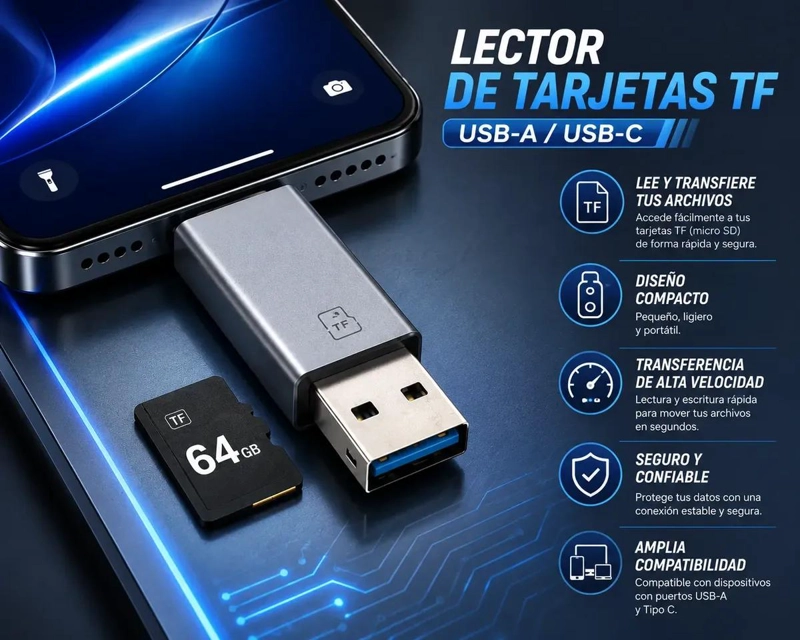 KIT LECTOR DE TARJETAS 2 EN 1 Y MICROSDXC 64GB - 6