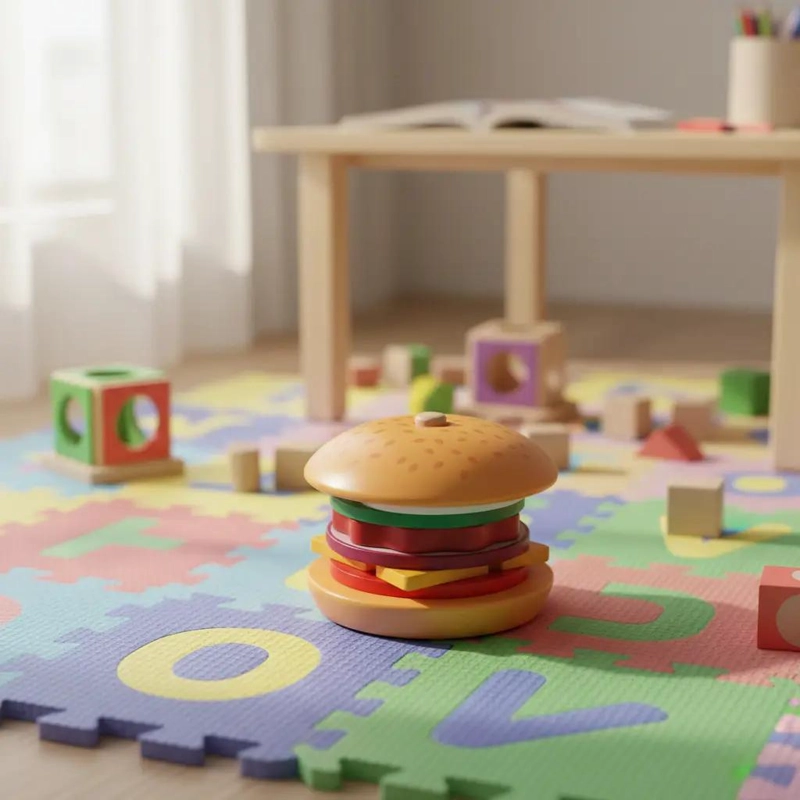 JUEGO DE ENCAJE DE MADERA PARA NIÑOS CON ALIMENTOS DIVERTIDOS - 1