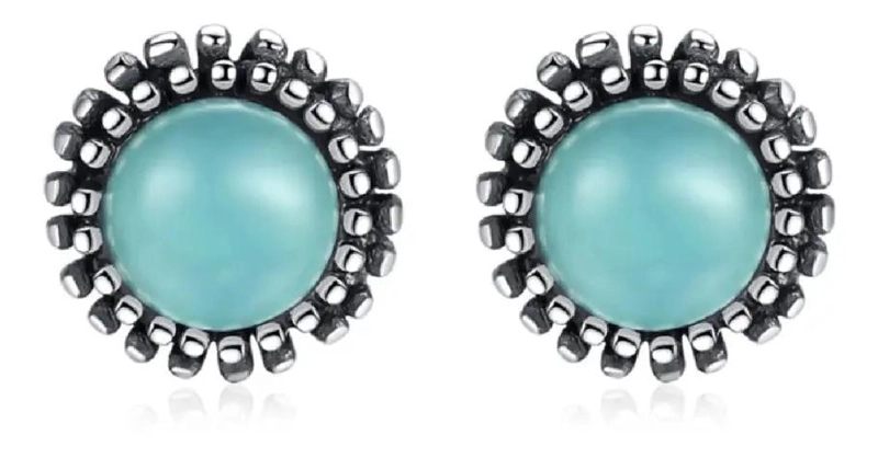 AROS REDONDOS DE TURQUESA EN PLATA FINA 925 - 1