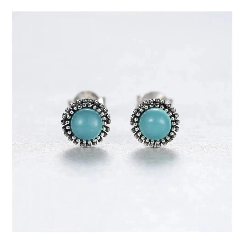 AROS REDONDOS DE TURQUESA EN PLATA FINA 925 - 2