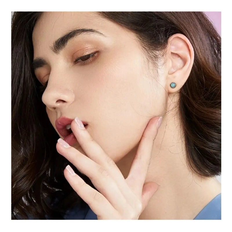 AROS REDONDOS DE TURQUESA EN PLATA FINA 925 - 6