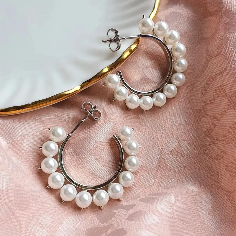 ARGOLLAS DE PERLAS CON BASE DE PLATA 925 CHAPADA EN ORO BLANCO - 1