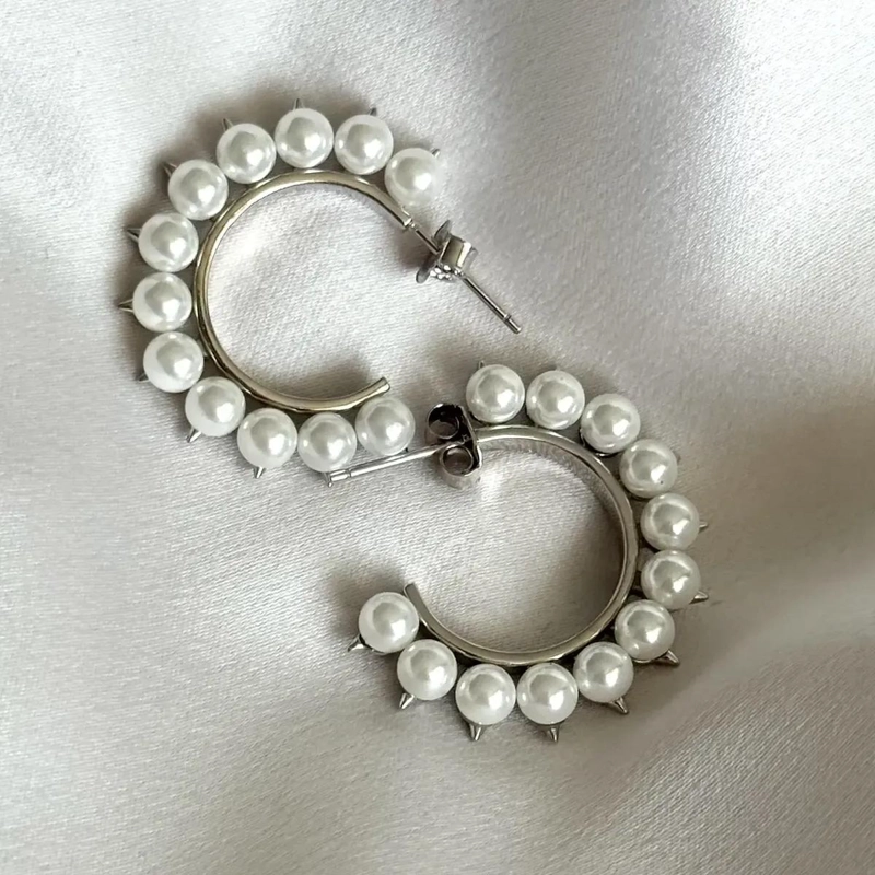 ARGOLLAS DE PERLAS CON BASE DE PLATA 925 CHAPADA EN ORO BLANCO - 3