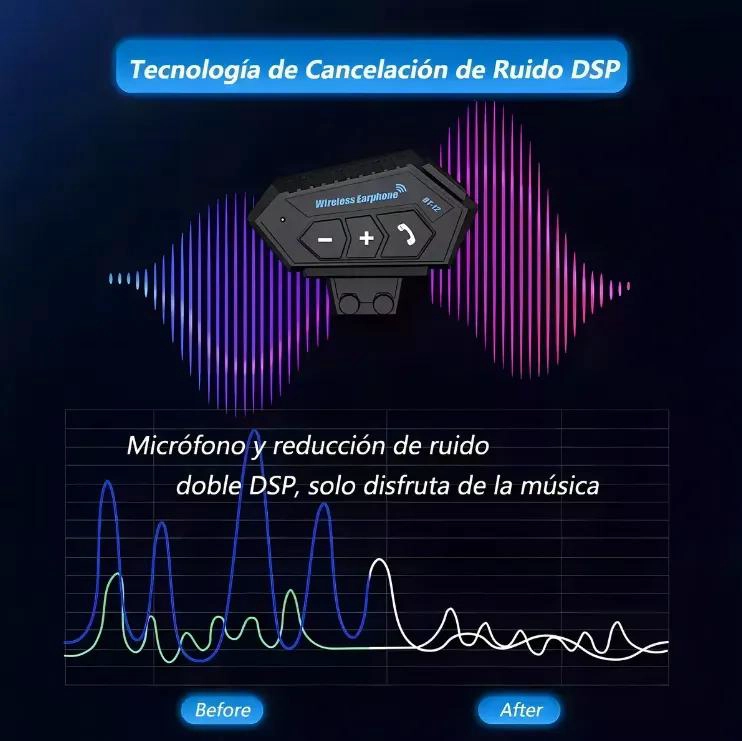 AURICULARES BLUETOOTH 5.0 PARA CASCO DE MOTO IMPERMEABLES - 6