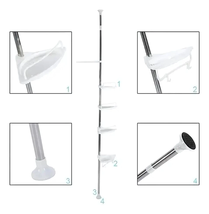 ESQUINERO DE DUCHA AJUSTABLE DE ACERO INOXIDABLE CON 4 NIVELES - 8