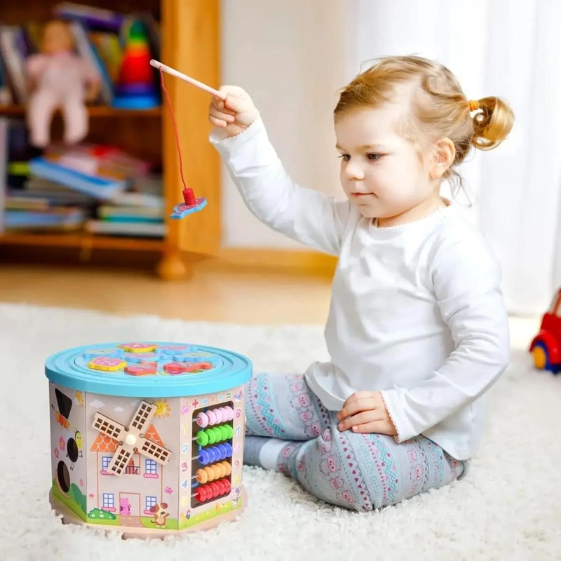 CUBO DE ACTIVIDADES DE MADERA CON LABERINTO Y PESCA MAGNE TICA - 5