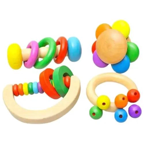 JUGUETES SENSORIALES DE MADERA PARA BEBE S MONTESSORI 4 PZAS - 5